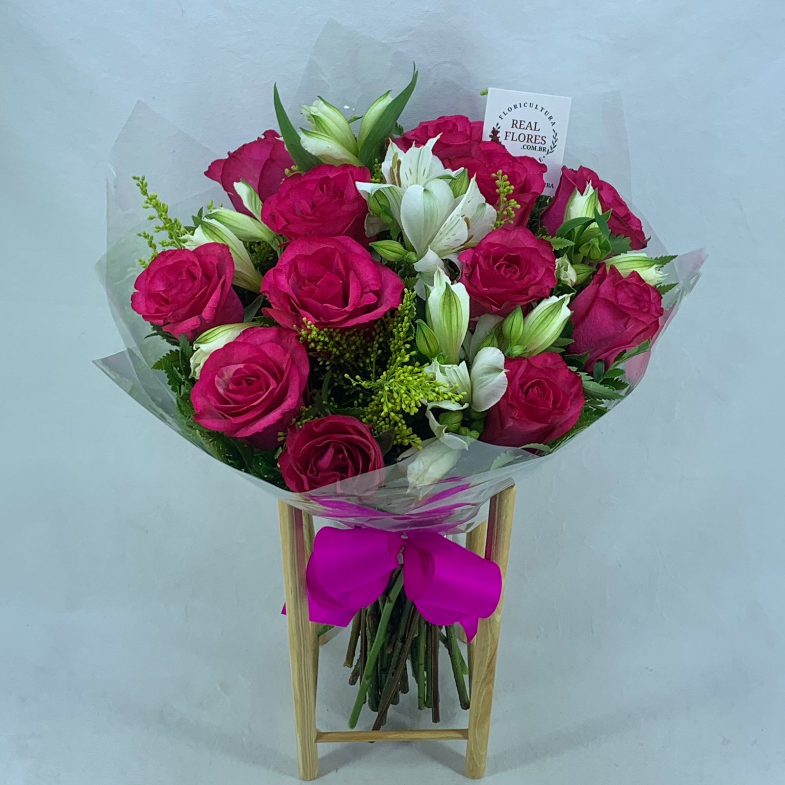 12 Rosas Pinks com Alstroemeria